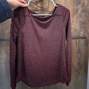 Ann Taylor Maroon Long Sleeve Top with Dots - Size XS